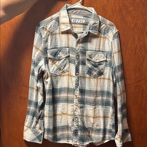 BKE Blue and Cream Plaid Button-Down Shirt
